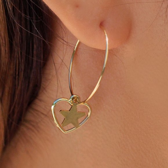 Starlight Heart 18k Plated Hoop Earrings - Picture 2 of 2